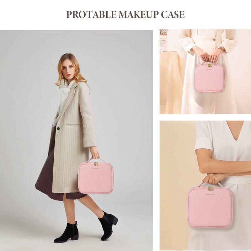 Behaesty Portable Makeup Bag with 3-Color LED Light Detachable Mirror 2000mAh USB Rechargeable Waterproof PU Leather Organizer Compact Travel Cosmetic Pouch Vanity Purse  Zip TikTokShopBlackFriday