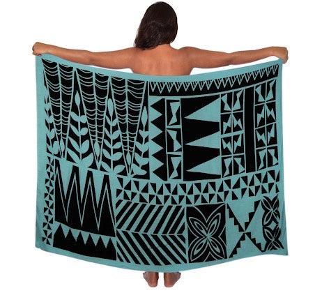 2 YARDS HAWAIIAN PRINT RAYON SARONG - Blue Tribal Tiare