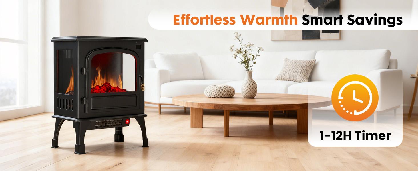 Freestanding Electric Fireplace, 26” Indoor Fireplace Heater with 3D Flame Effect, Overheating Safe Design, Energy Saving Space Heater with 12H Timer&Remote for Living Room, Bedroom Freestanding Electric Fireplace, 26” Indoor Fireplace Heater with 3D Flame Effect, Overheating Safe Design, Energy Saving Space Heater with 12H Timer&Remote for Living Room, Bedroom
