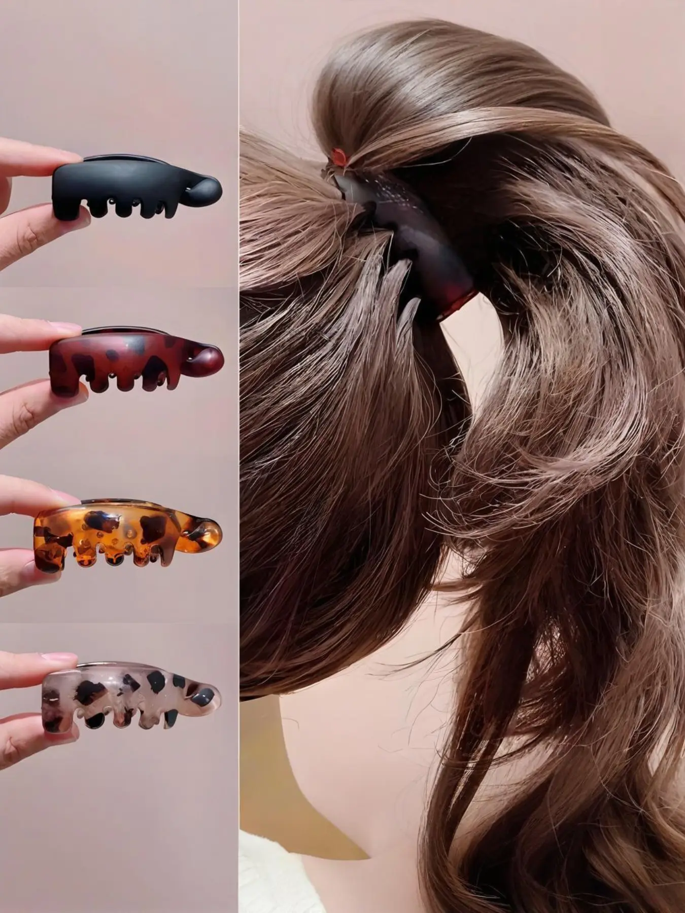 Women's Non-Slip small banana  hair clip Set of 4,minibanana clip， stylish hair clip，secure hold，Vintage Oval Leopard Print, Amber and, Secure Ponytail Holders, Boho Style, All Seasons