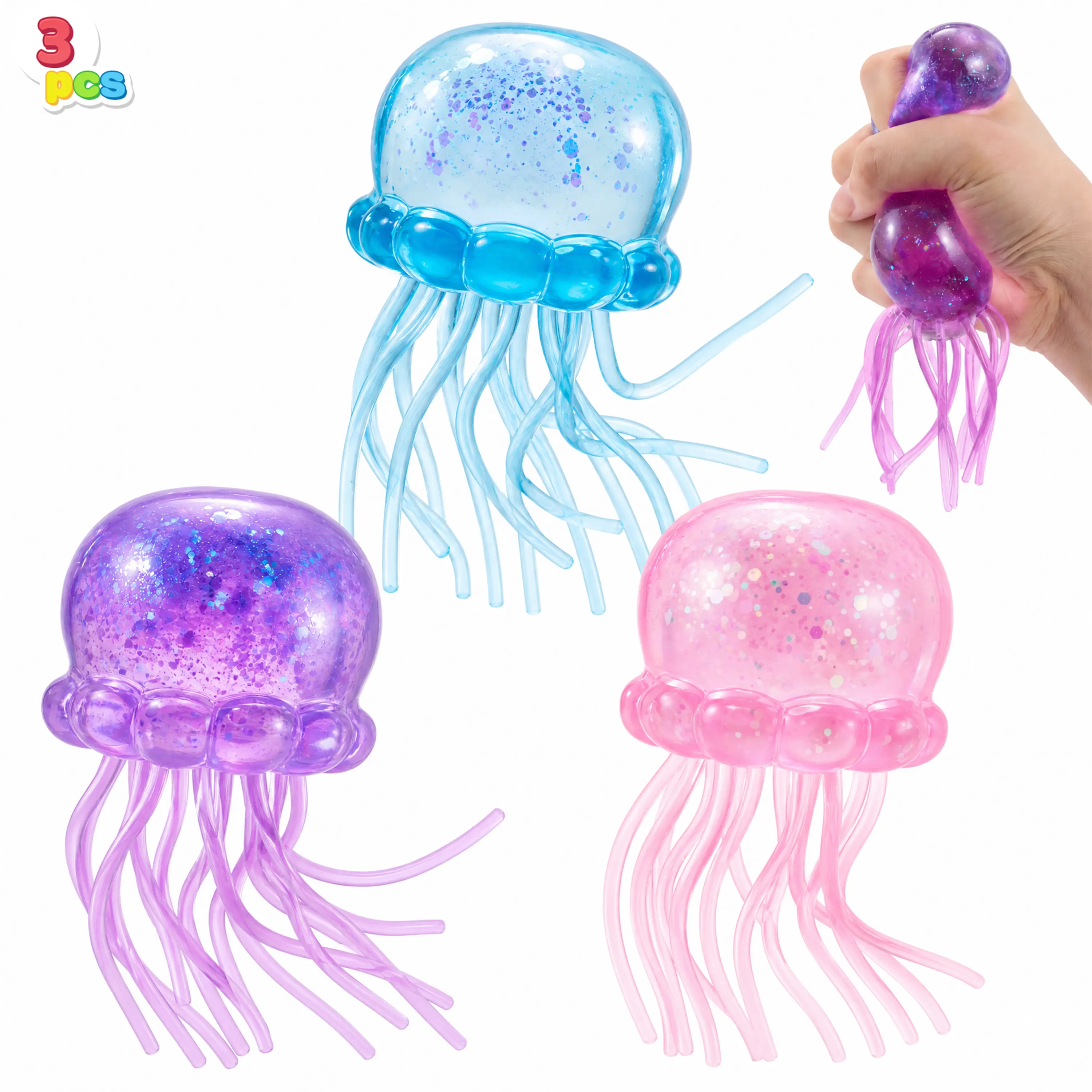 JOYIN 1PCS/3PCS Jellyfish Stress Relief Toys, Jellyfish Glitter Squishy Toy, Slow Rising Toy for Kids & Adults, Anxiety Relief Fidget Sensory Toy, Soft Squeeze Decompression Dough for Adults Gifts, Party Favors, Office Desk Decorations