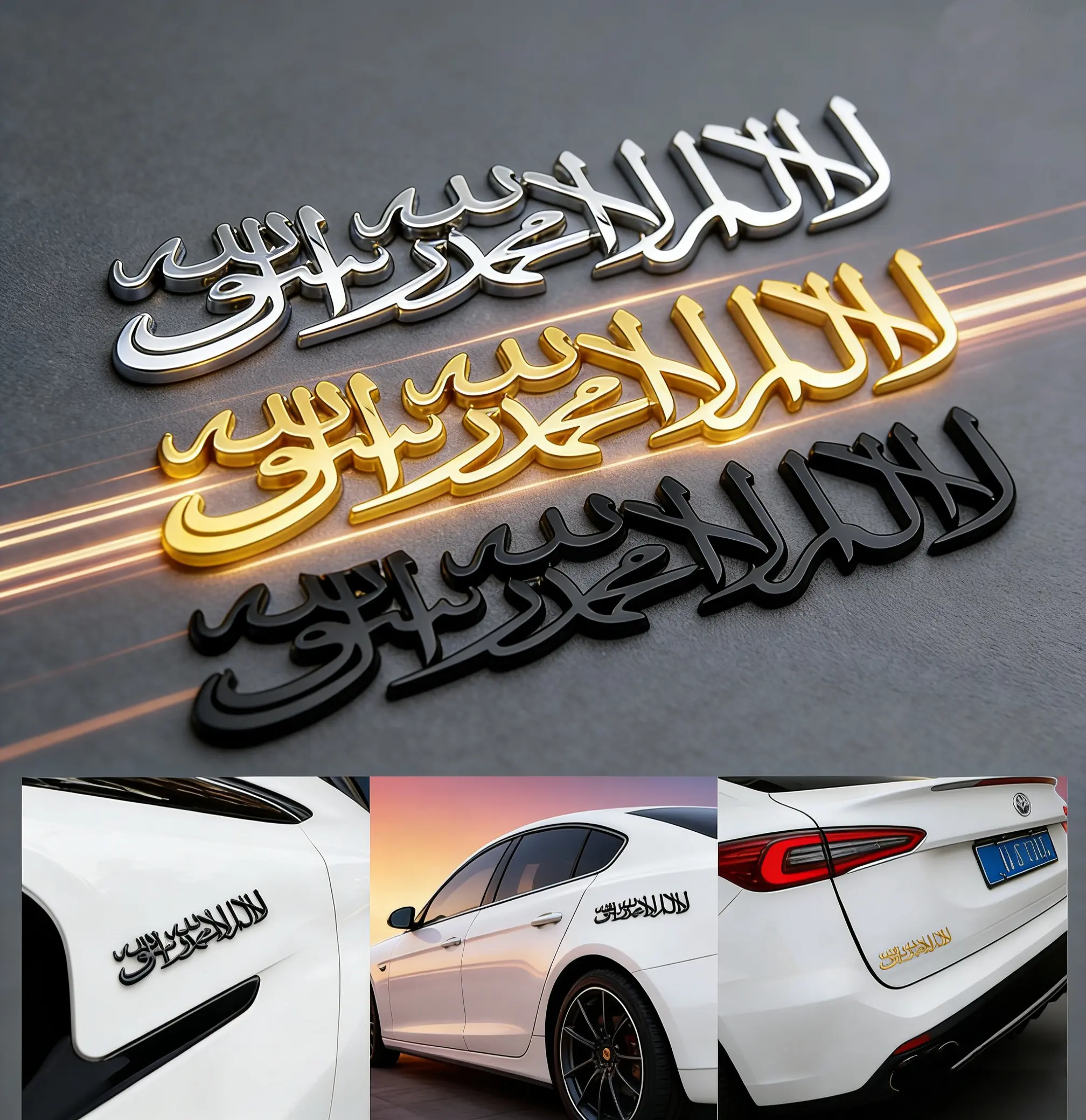 3D Stainless Steel Shahada Islamic Emblem - Waterproof 3M Adhesive Elegant Car Stickers, 3D Emblem Exterior Car Styling Faith Decoration for Trucks SUVs (Multiple Colors), Truck Accessories, 3D Emblem Car Stickers
