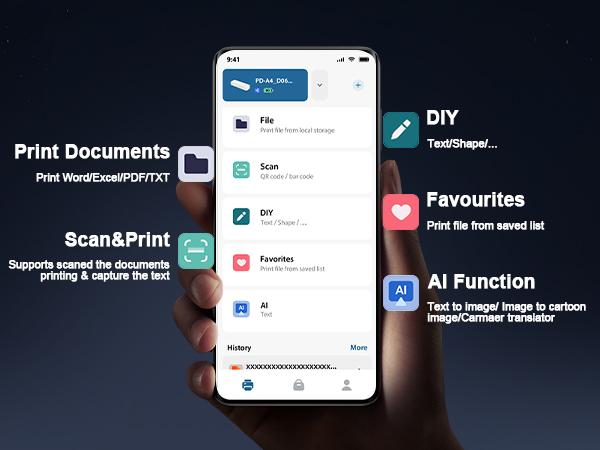 JADENS Portable Printer with 6 Rolls of Thermal Paper, Inkless Printer Bluetooth Support for 8.5" x 11" Size, Used for Travel, Car and Office