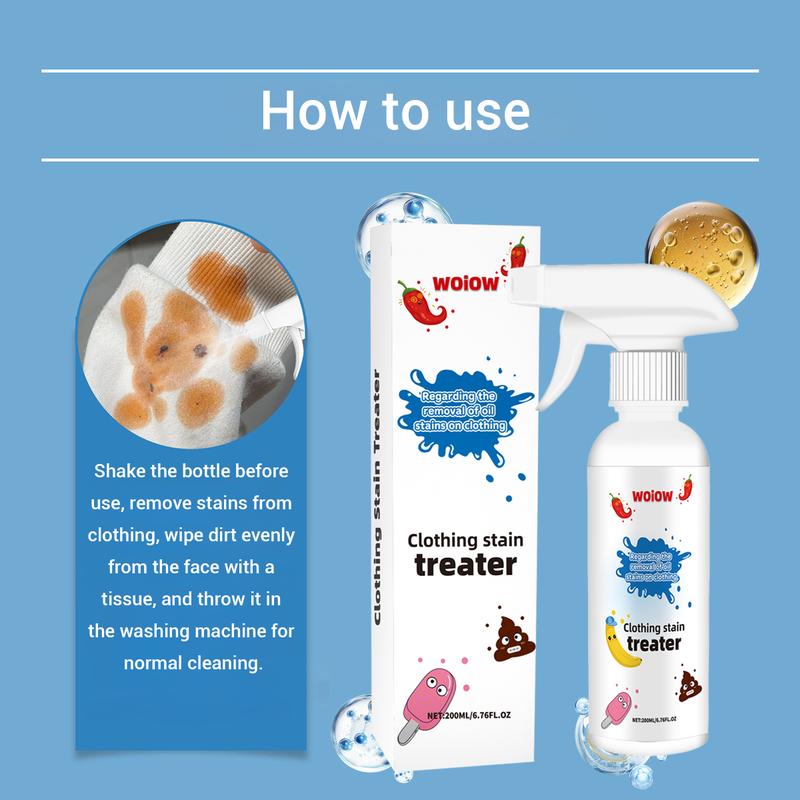 WOiOW Clothing Stain Remover Spray 200ml Powerful Safe Biodegradable Formula for Clothes Carpets Quick Fix for Food Grease Set In Stains Portable Easy to Use