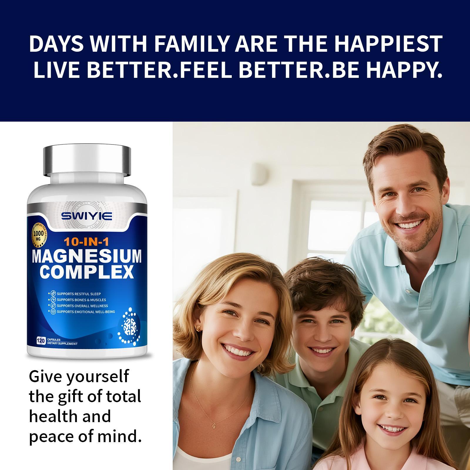 SWIYIE Magnesium Complex 1000mg Supplement with 10 Forms of Elemental Magnesium for Muscle Heart