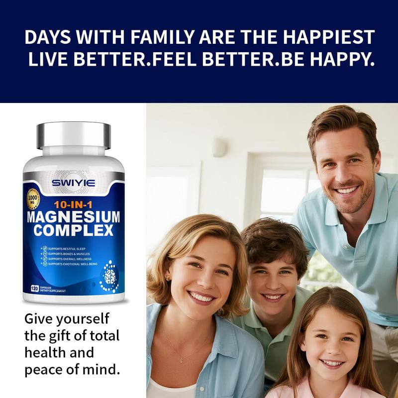 SWIYIE Magnesium Complex 1000mg Supplement with 10 Forms of Elemental Magnesium for Muscle Heart