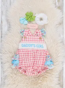 Sweet Gingham Daddy's Girl Smocked Ruffle Bubble Romper