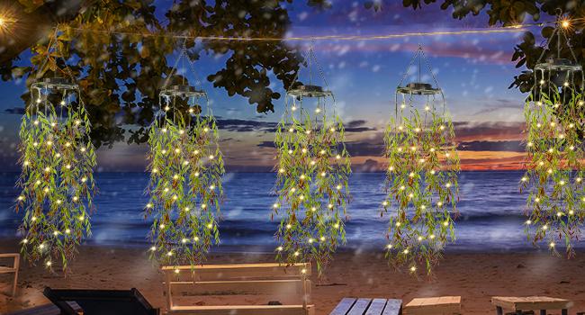2025 NEW Release 2 Pack Fake Plants with Fairy Lights, Solar Lights  For Halloween Christmas Deco Festival,IP65 Waterproof Solar Lanterns for The Garden，Pathway , Gifts for Women, Ideal for Christmas Party Wedding Garden Decoration