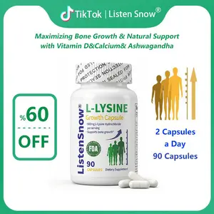 Growth Capsules L-LYSINE Height Increase Maximizer with Calcium for Bone Strength -Natural Get Taller Supplement