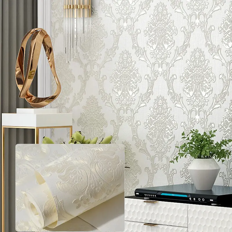A roll of self-adhesive European-style embossed 3D patterned decorative wallpaper, Peel and stick wallpaper designs, ready to peel and stick, easy to cut and install, suitable for bedrooms, living rooms, TV backgrounds, and studies.