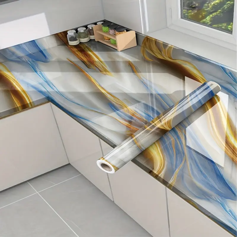 15.75 x 118.11 Inches gilded marble self adhesive bathroom peel and stick Decorative Wallpaper luxury golden texture waterproof oil resistant easy to apply and clean for home Interior Wall decoration