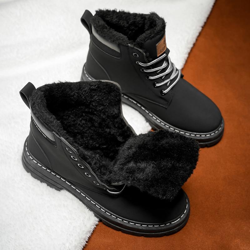 CORASUN 2025 US multi warehouse shipment for autumn and winter men's mid top sports and leisure shoes with fleece snow boots, anti slip work boots, leather covered outdoor boots, fashionable motorcycle boots