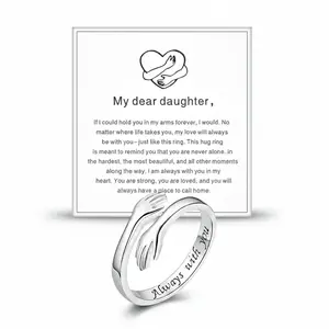Couple Hug Ring - ALWAYS WITH YOU - Adjustable Ring Jewelry Hugging Hands Open Ring for Women Teen Girls for Men Promise Rings Jewelry Birthday Mothers Day Gifts for Dad Mom Wife Daughters Grandma Best Friend