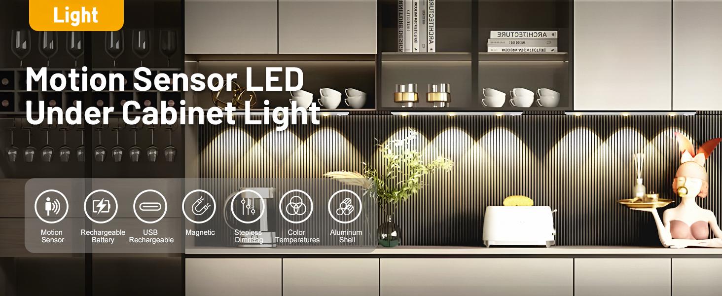 2 Pack LED Rechargeable Under Cabinet Lights,Motion Sensor Night Light Indoor,Closet Lights,3 Color Temps,Magnetic Installation Dimmable Lights for Kitchen,Bedroom,Hallway,Showcases,Wine Racks 2 Pack LED Rechargeable Under Cabinet Lights,Motion Sensor Night Light Indoor,Closet Lights,3 Color Temps,Magnetic Installation Dimmable Lights for Kitchen,Bedroom,Hallway,Showcases,Wine Racks