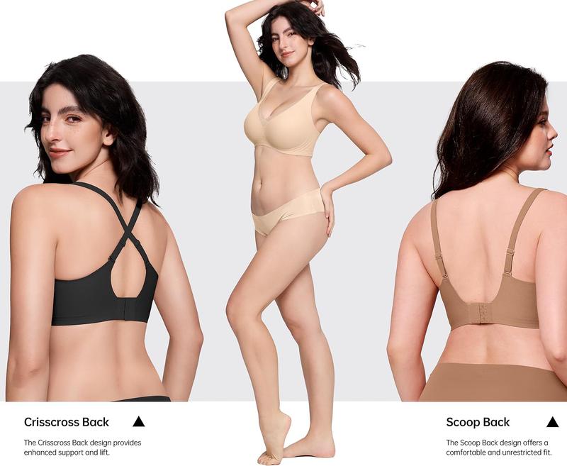 OEAK Deep V Mesh Wireless Bras for Women No Underwear Seamless Push Up Comfortable Tshirt Bralettes Everyday Bra