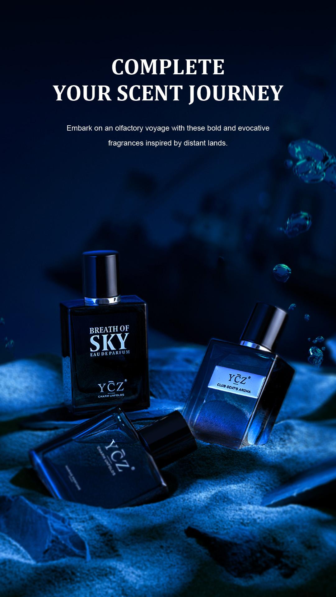 YCZ Men's Mystic Allure Collection Fragrance Set YCZ Marine Eau De Cologne Club Cologne Breath of Sky Cologne Fruity Rose Amber Notes Gift Box Packaging Long Lasting Light Scent Masterpiece Trio Signature Scents