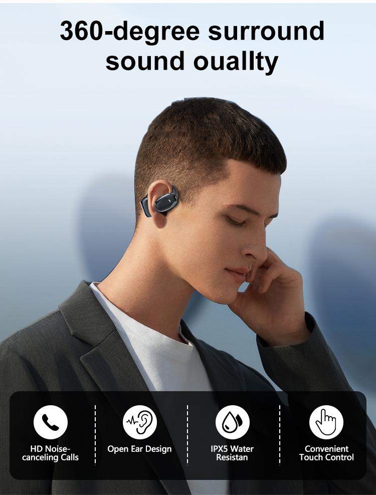 ZIHNIC S11 Wireless Open Ear Headphones,Bluetooth 5.4 Earbuds With Charging Case, Comfort Wireless Earbuds,IPX5 Waterproof,Black Audio Electronic Earphones