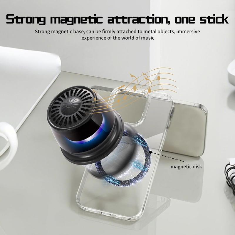 Magnetic Mini Speaker - 5W Mini Speaker, supports Bluetooth 5.4 wireless connection, RGB lighting effect, 7-hour playback time, suitable for portable phone stands for iPhones, travel, and golf carts, black