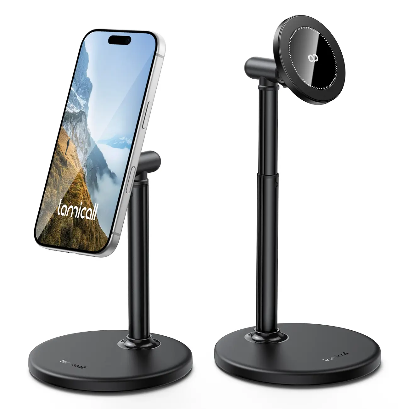 Lamicall Magnetic Phone Mount - MagSafe Adjustable Height Desk Cellphone Stand, Durable Metal Gadget with Weighted Base, Hands-Free for iPhone 17-13 Series, Landscape View Compatible,techvibes