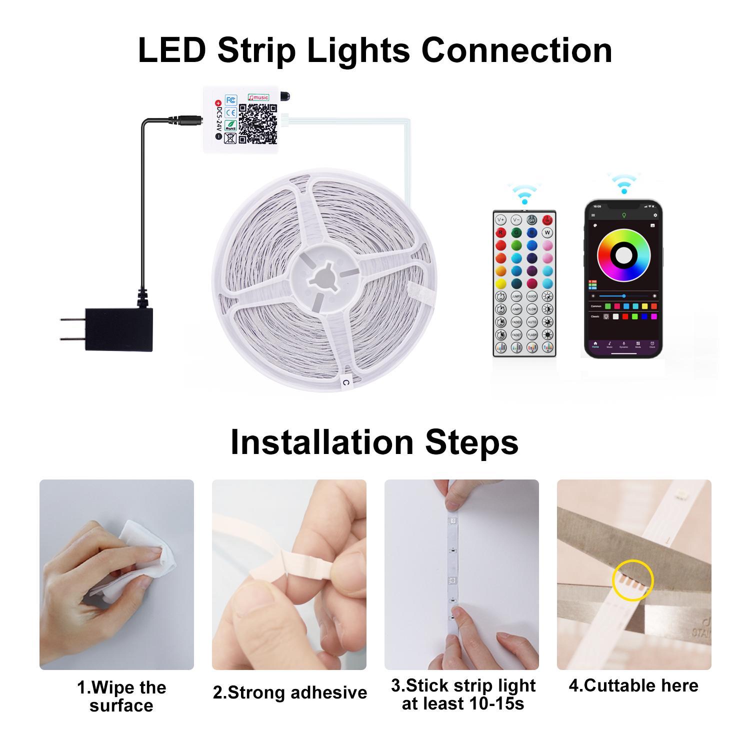 100FT 50FT Smart Led Light Strip RGB Color Changing Music Sync Strip Lights with App & Remote Control for Bedroom Indoor Lighting Decoration Modern