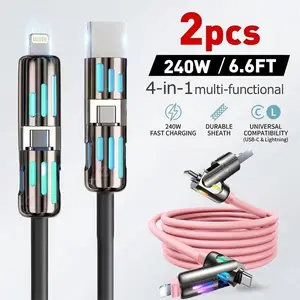 240W 4-in-1 USB-C Cable, PD 5A Fast Charging, Data Sync, USB-A, Type-C, Lightning, Aluminum, Compatible with iPhone 16/15, iPad, Samsung, Laptops portable charger Cellphone charger portable charger portable iphone charger chargers