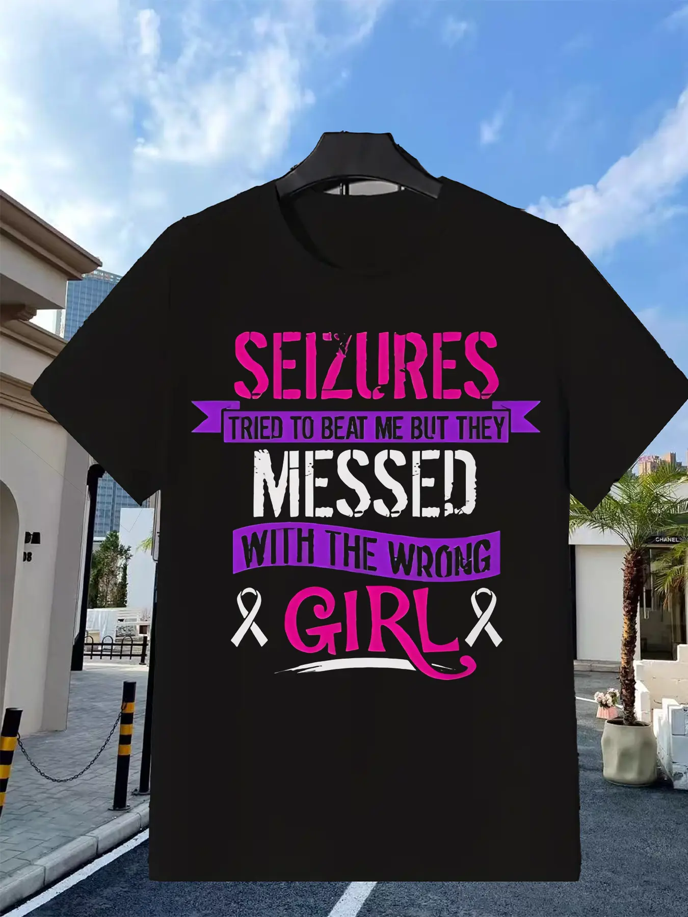 Men'S Black Epilepsy Awareness T-Shirt with Pink unisex soft cotton short sleeve t shirt, vintage graphic casual tee for men women teens, perfect birthday holiday gift for camping travel gym daily street  wear
