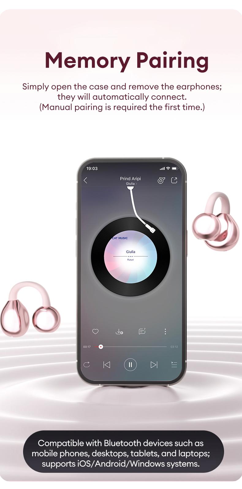 PAXA M161 Stylish Clip-On Wireless Headphones with Bluetooth 6.0, Built-In Makeup Mirror & Fill Light, Hi-Definition Sound, Low-Power Stable Connection, Audio Earbuds for Music & Phone Calls, Perfect Gift for Girls