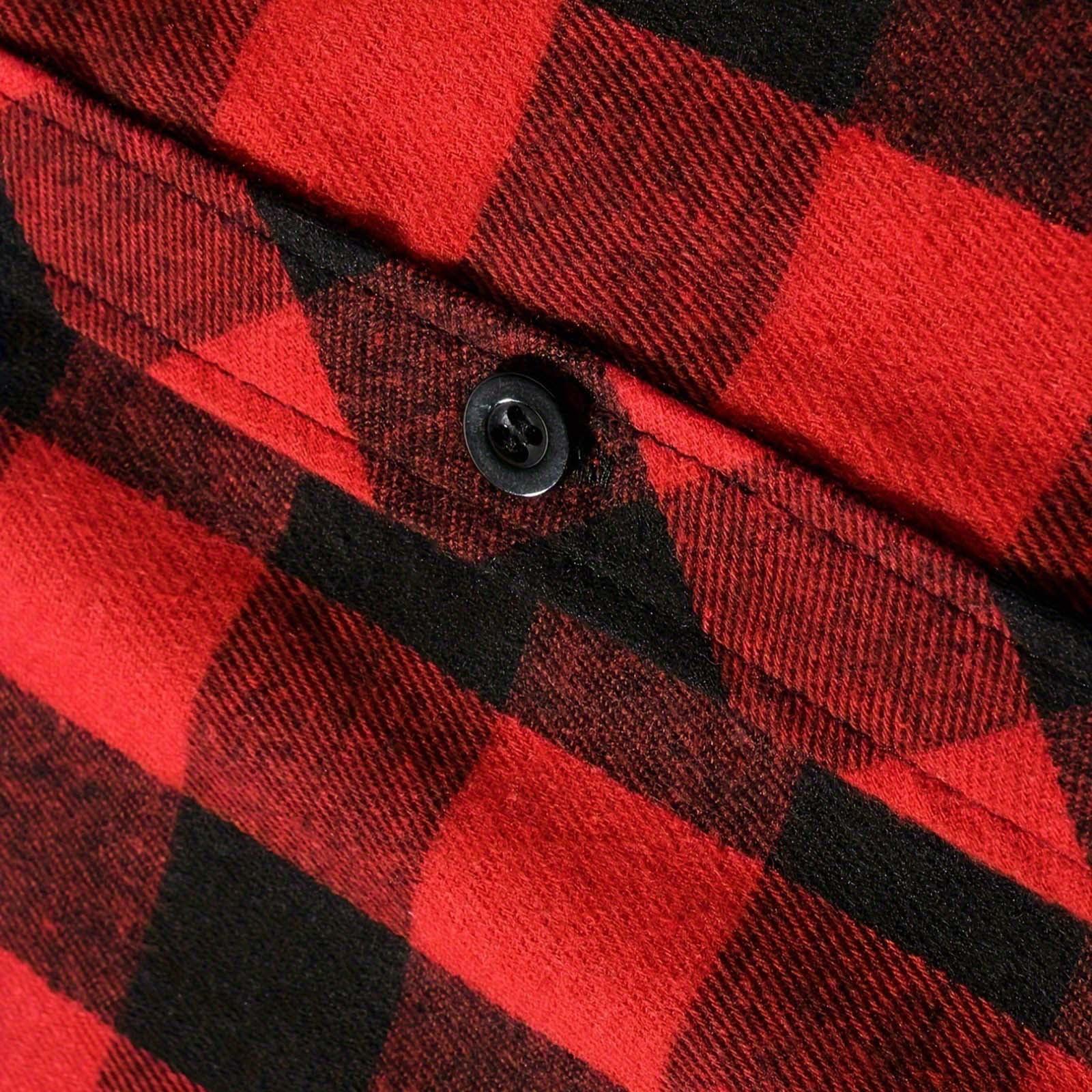 Men's Flannel Hoodie Shirt Long Sleeve Plaid Shirt Casual Classic Checkered Hooded Shacket