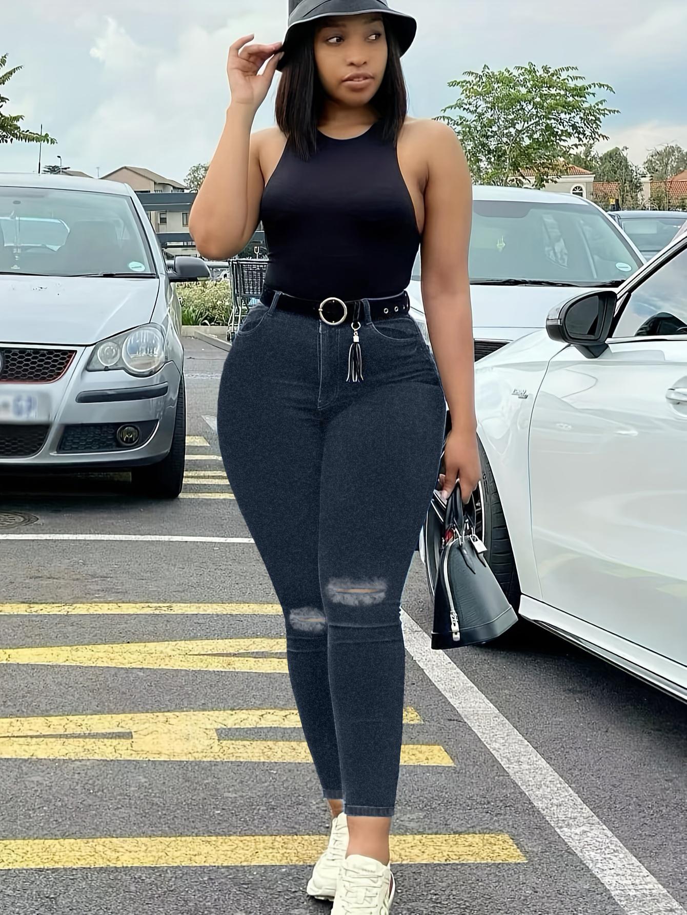 JUNBAOSS Women's Classic Mid Waisted Skinny Stretch Butt Lifting Jeans Women Totally Shaping Distressed Ripped Jeans Slim Fit Denim Pants SpringStatements