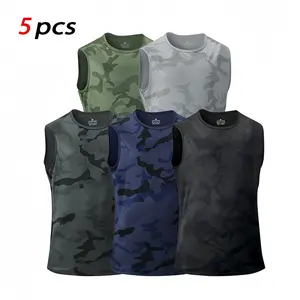 Men’s breathable quick-dry polyester sleeveless tank tops, set of 5 — suitable for the gym and casual wear; comfortable fit, ideal for summer | crew neck shirts | quick-dry fabric, gym clothing