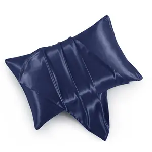 HommJF Navy Blue Satin Pillowcase with Hidden Zipper 20x30 Inches Soft Smooth Fabric for Hair & Skin Care