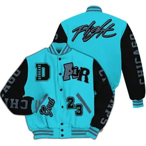 Varsity Jacket To Match Retro Gamma Blue 11s AIR Number 23 GOAT All Over Print High-Grade Polyester Knit Fabric Snap Closure Elastic Details Side Seam Pockets