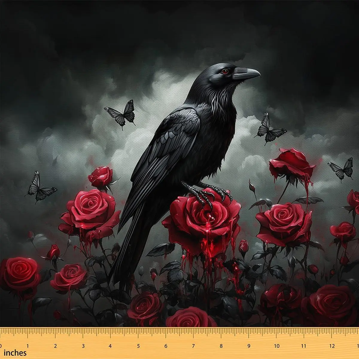 Yards Gothic Raven Fabric by The Yard Goth Red Rose Upholstery Fabric for Chairs Halloween for Home DIY Projects,Indoor Decor Polyester Soft Flannel