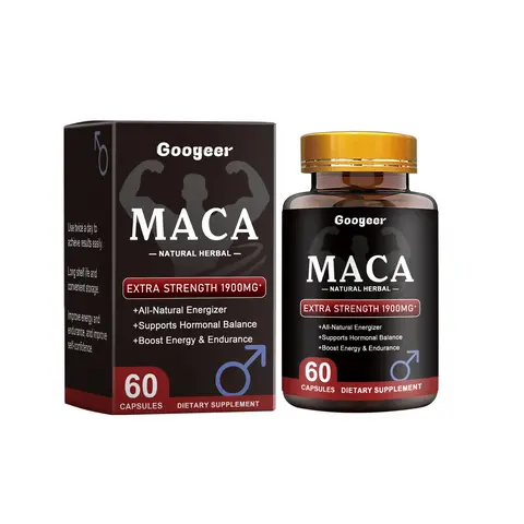 Googeer Edible Maca Capsules - 1900mg Extra Strength Dietary Supplement with Vitamin C, Sports Nutrition Support for Adults, Fitness Healthcare & Health Fitness Aid, 60 Capsules
