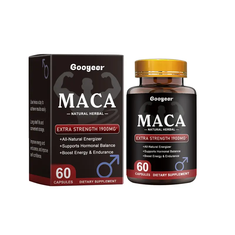 Googeer Edible Maca Capsules - 1900mg Extra Strength Dietary Supplement with Vitamin C, Sports Nutrition Support for Adults, Fitness Healthcare & Health Fitness Aid, 60 Capsules