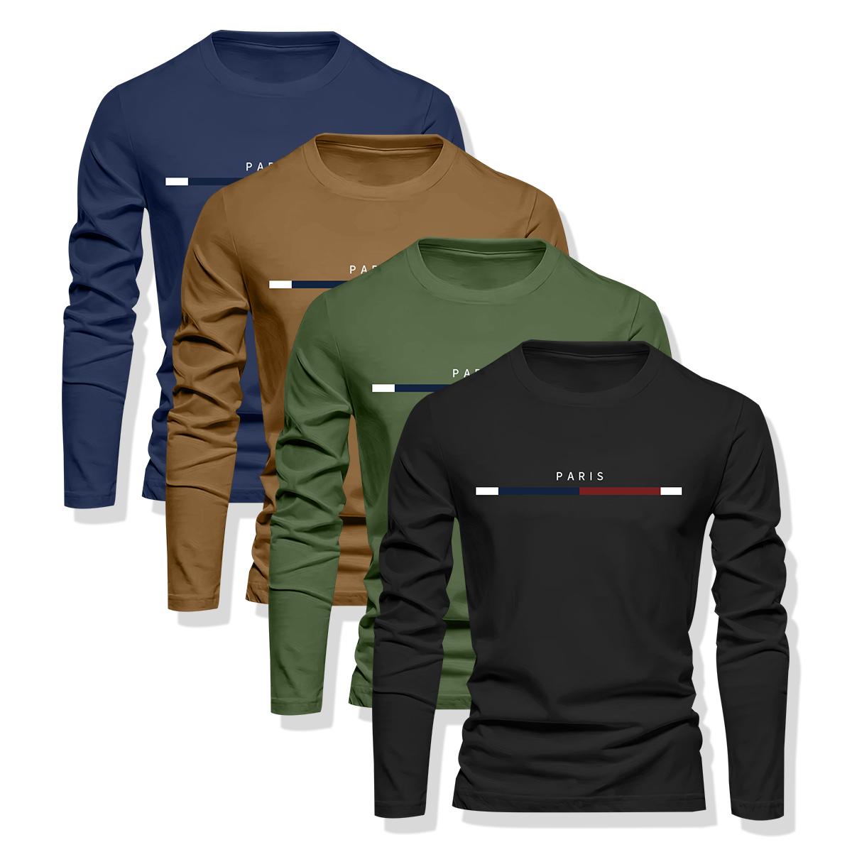 4pcs Long Sleeve T-Shirt Sweatshirt Fitness Training Quick-Dry Clothing Comfortable Breathable Daily Casual Wear Fashion Homewear Outdoor Recreation Long Sleeve Top, Streetwear  Outfits Men Stylish Fabric