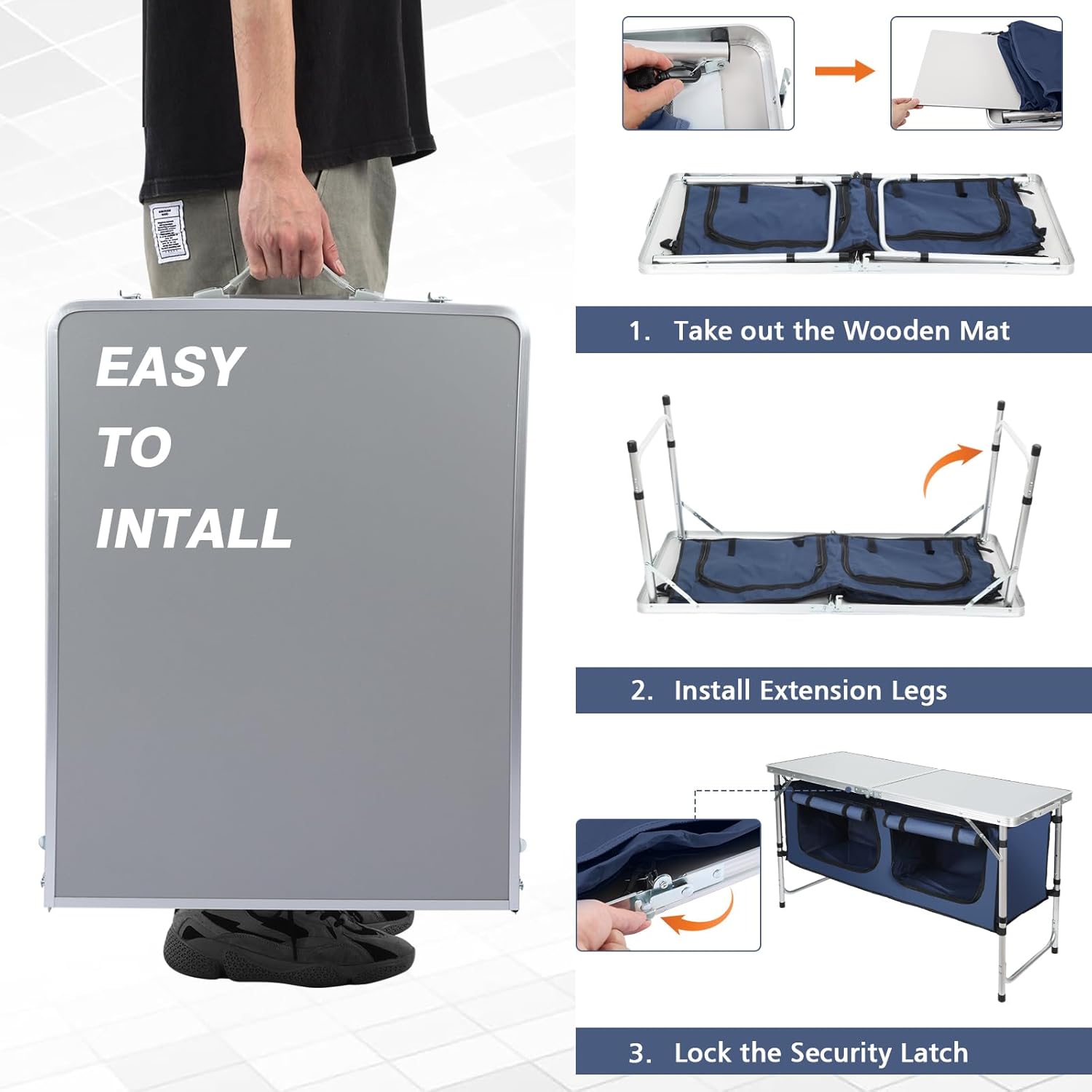 Camping Table, Folding Camping Table with Storage, Portable, Lightweight,  Aluminum Outdoor Table for BBQ, Picnic, Camping, Hiking, Beach, and Indoor