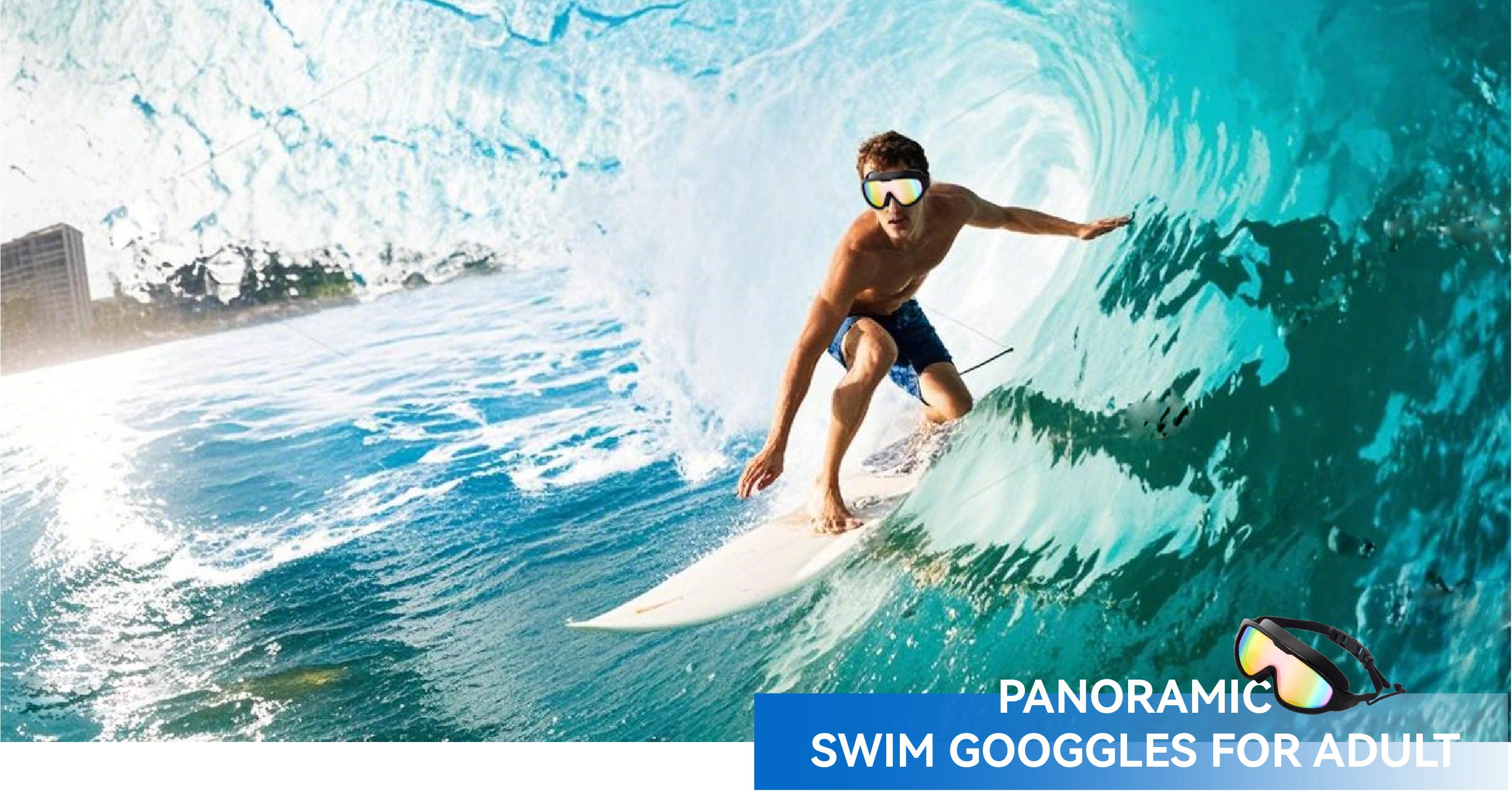 GOECI 2 Pack - Swim Goggles for Adults & Kids - Anti-Fog Full-Coverage, 3-Color UV Lens, Waterproof Earplugs & Nose Clip, Fit Outdoorfun