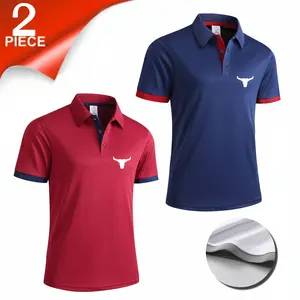 2-Pack Classic Placket Polo Shirts with Contrasting Cuffs & Animal Logo - Versatile Office to Weekend Style