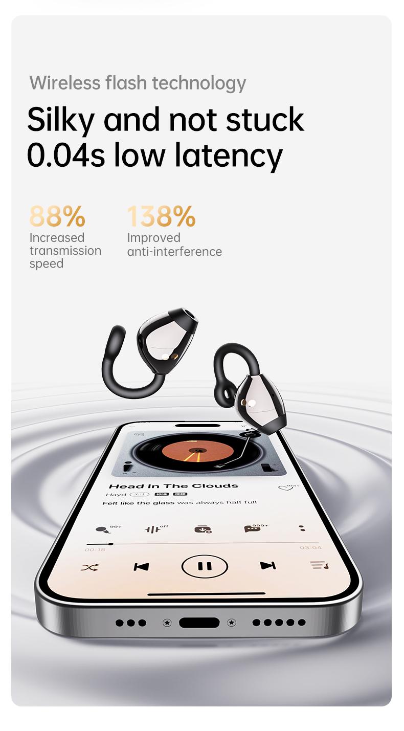 In-ear Ear Clips Wireless Earbuds, 360° Rotation decompression tool, Bluetooth 6.0 High-definition call Earphones, 30h Super Long Battery Life Headphones,suitable for work,sport, with silicone soft lanyard