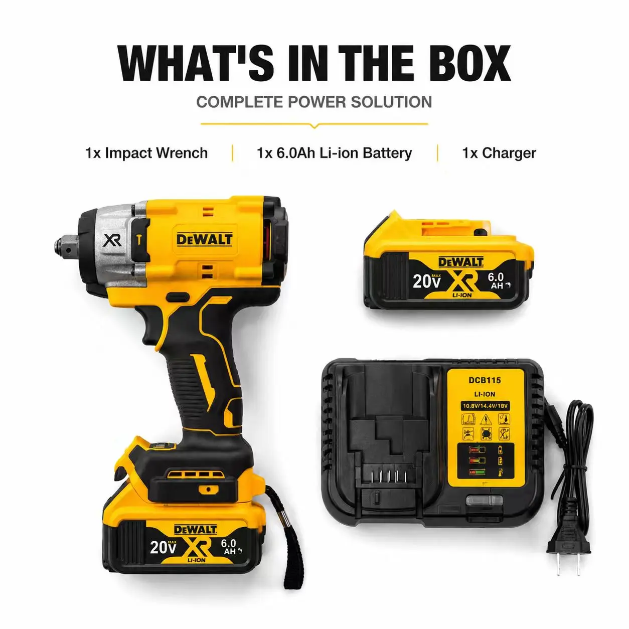 DEWALT DCF922 20V 1/2"high torque Brushless Impact Wrench – 450 ft-lbs Breakaway Torque + 4-Speed Modes + Precision Wrench + LED Light – Perfect for automotive, construction & heavy-duty fastening – Kit with DCB115 Multi-Voltage Charger & 6Ah Batteries!