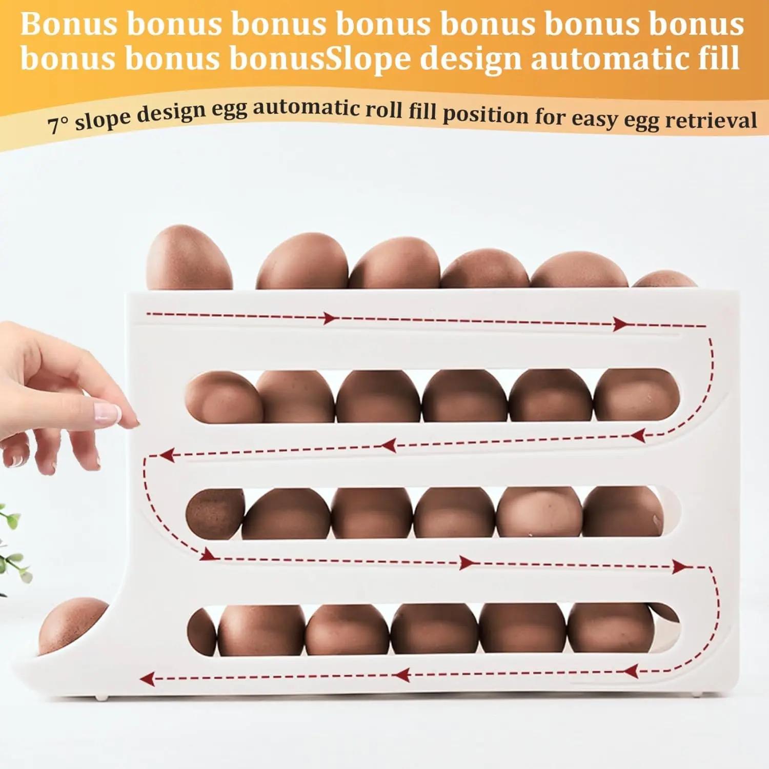 4-layer Egg Storage Box, Refrigerator Organizer Storage Automatic Egg Rolling Rack, Large CapacityRefrigerator Special Egg Holder Storage  Kitchen