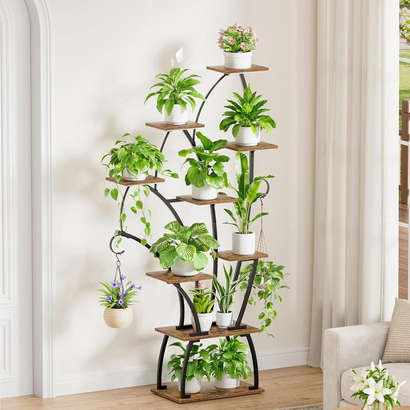 POZILAN plant stand indoor with grow lights - 65" tall plant shelf, Lighted large plant stand for indoor plants, 8 Tiered Flower holder, shell-shaped plant rack for living room