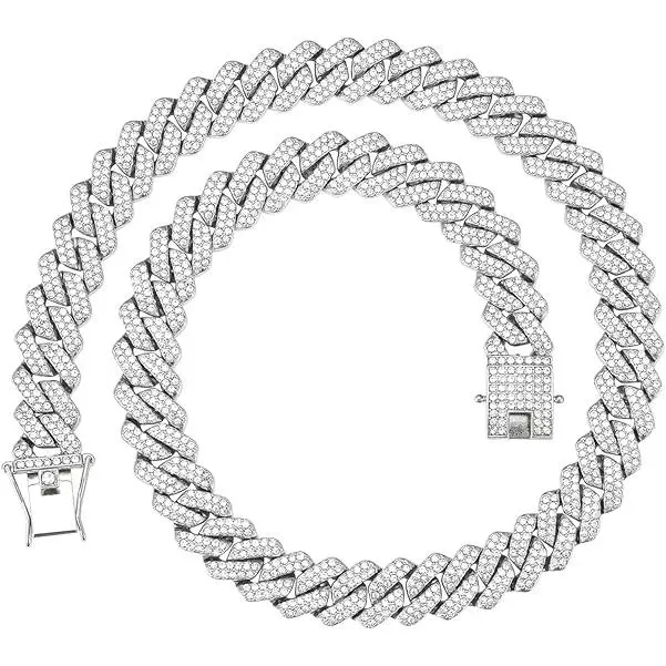 Cuban Link Chain Miami Cuban Necklace 18K Gold Silver Chain Diamond Cut Chains For Men Women 14mm Iced Out Hip Hop Jewelry`