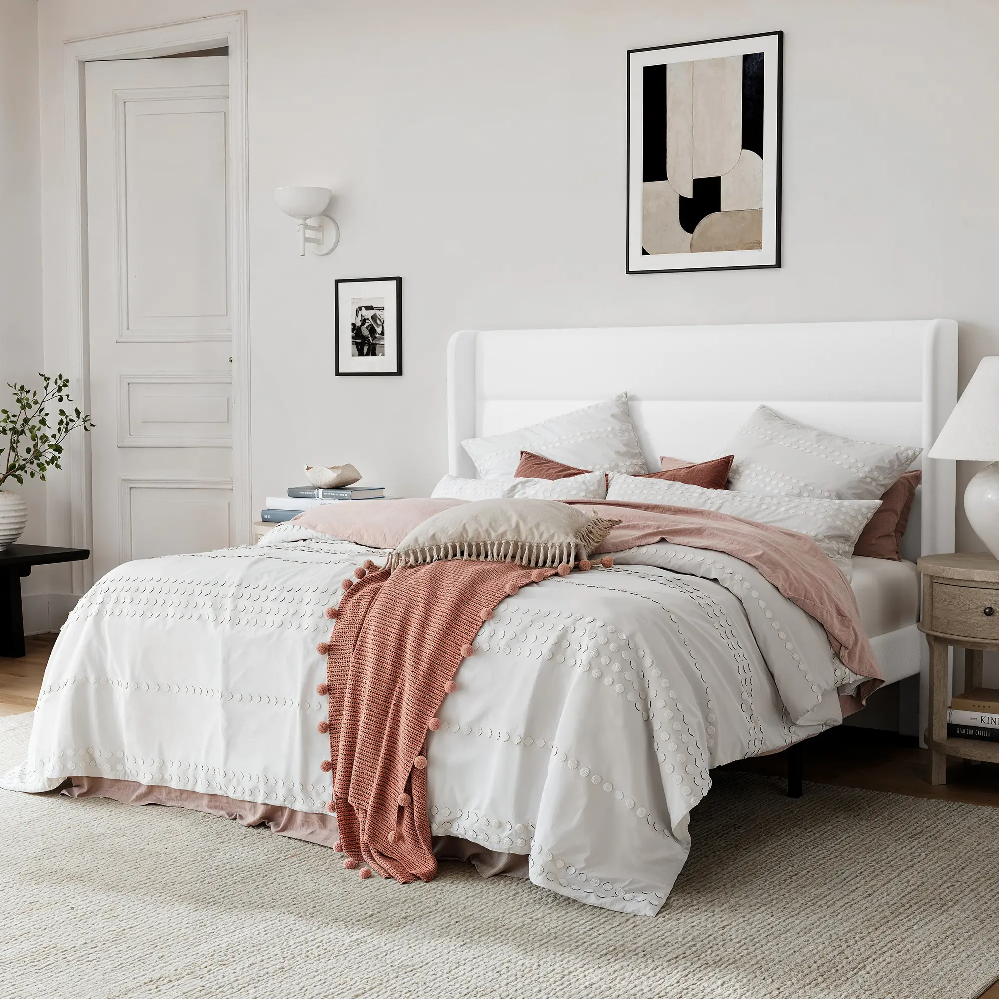 GOLDORO Upholstered Platform Bed Frame with Horizontal Channel Tufted Wingback Headboard, Wooden Slats Support, No Box Spring Needed, Easy Assembly, Noise-Free Structure