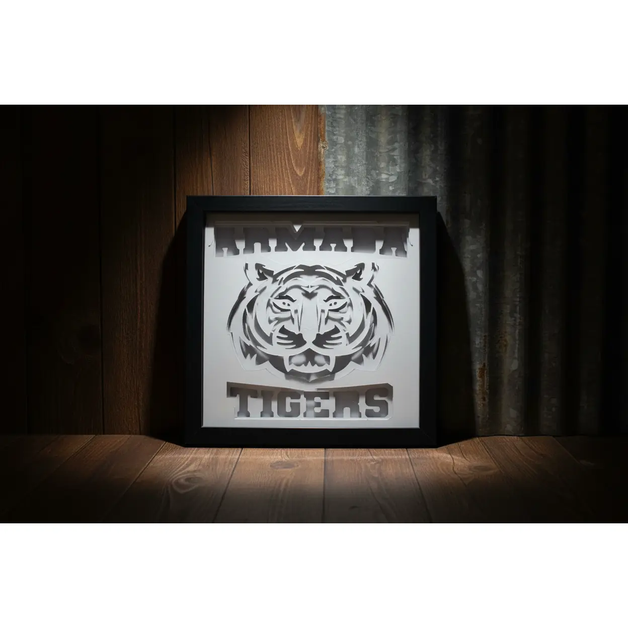 Armada Tigers Logo 3D LED Krystal Shadow Box with Black Frame, High-Quality Cardstock Construction, School Spirit Home Decor for Protecting and Displaying Photos (Sizes May Vary)