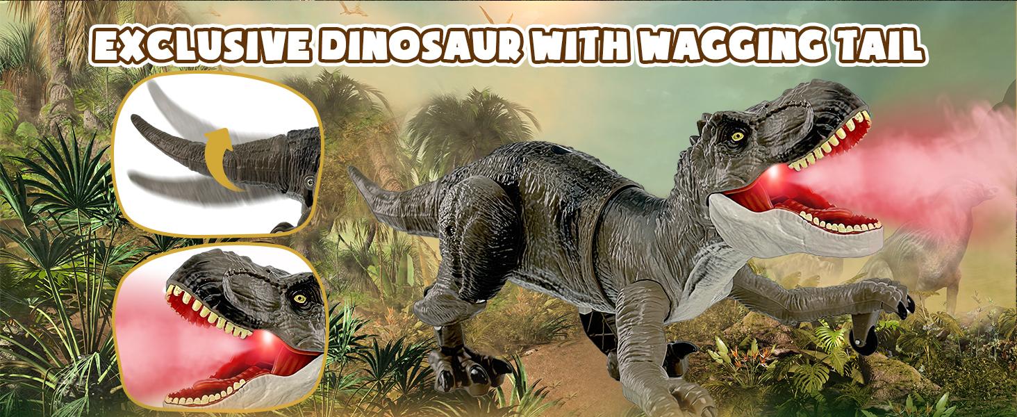 Remote Control Dinosaur Animal Toy, Spinosaurus and T-rex, swift movement & water spray, gift for boys