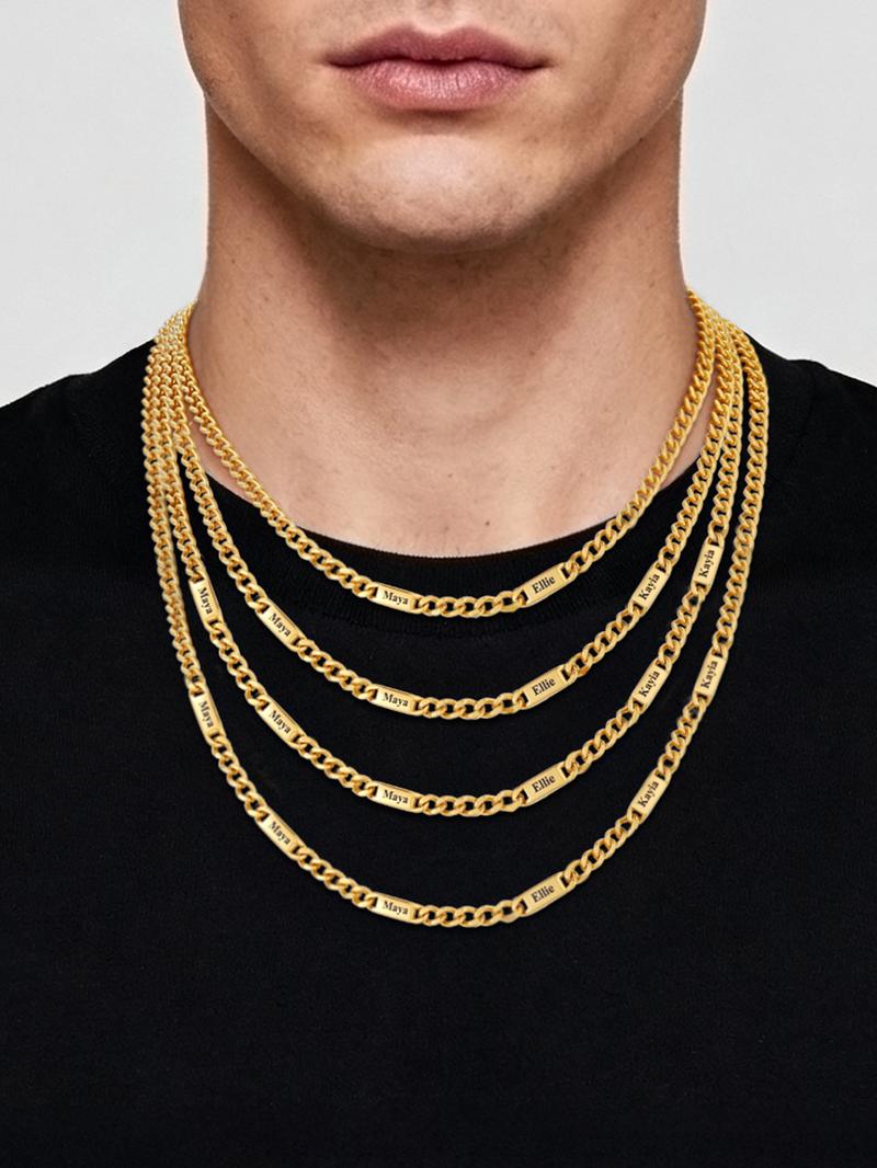 【Add note or leave message for names】PROSTEEL Personalized Stainless Steel Cuban Link Chain Necklace for Men Women, 5mm/7mm/9mm Width Engraving 1-6 Names Steel/ Golden/Black Christmas New Year Customized Gift