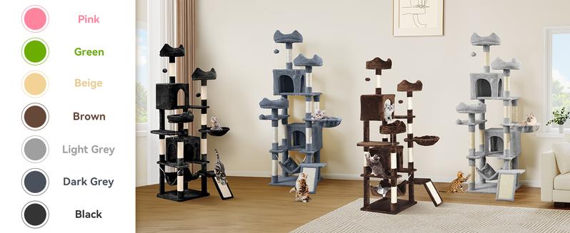 Yitahome Tall Cat Tree for Indoor Cats, Multi-Level Cat Tower with Cat Condos, Top Perches, Cozy Basket,Hammocks, Large Pet Activity Structure