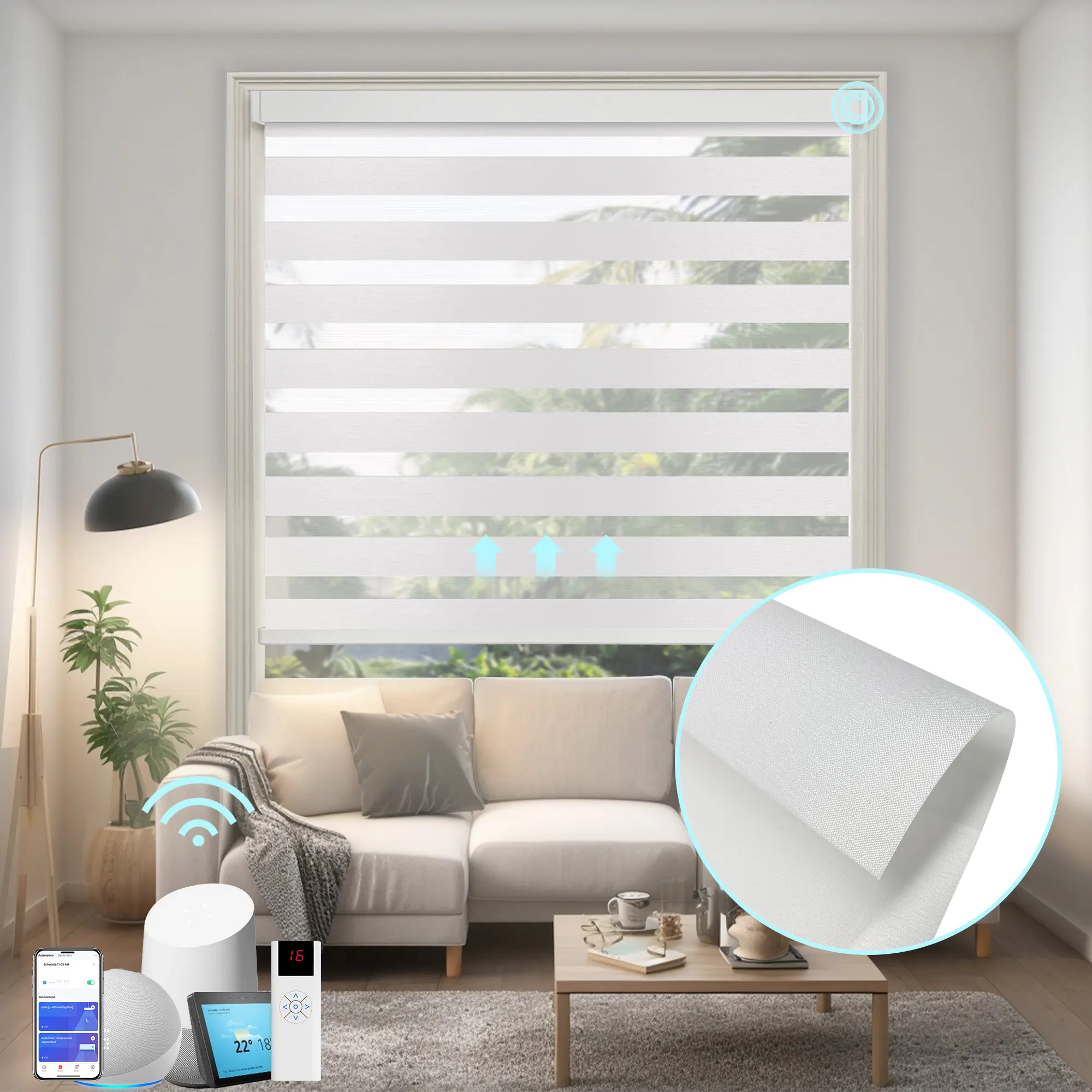 Motorized Zebra Blinds - 20"-56" Adjustable Width, White Light Filter Durable Material, Remote-Controlled Cordless Roller Shades for Living Room, Kitchen, Smart Home Convenience